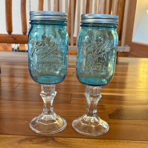 Blue Mason Jar Goblets